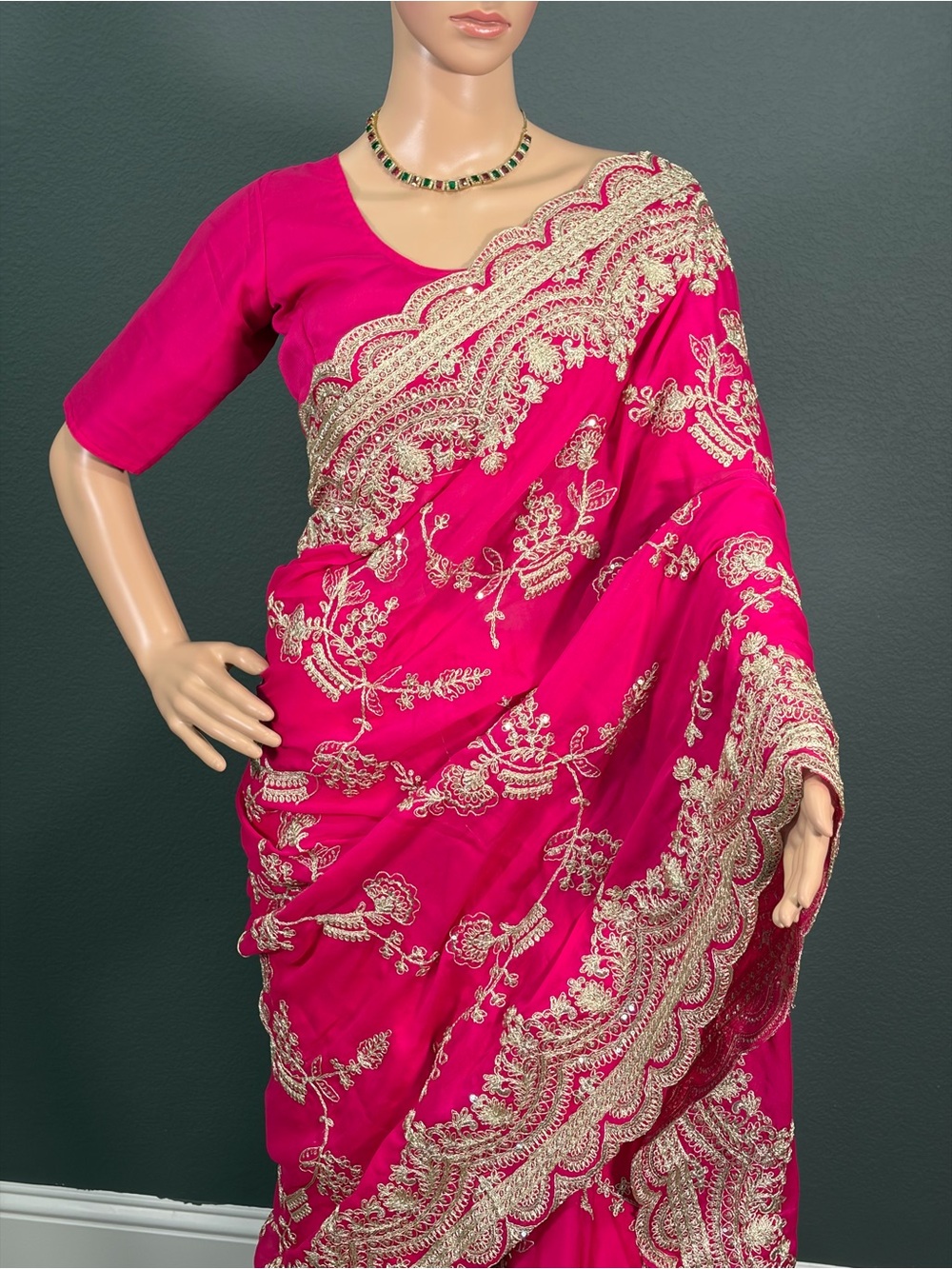 Brand new,pink designer saree with stitched blouse - Picture 5 of 5